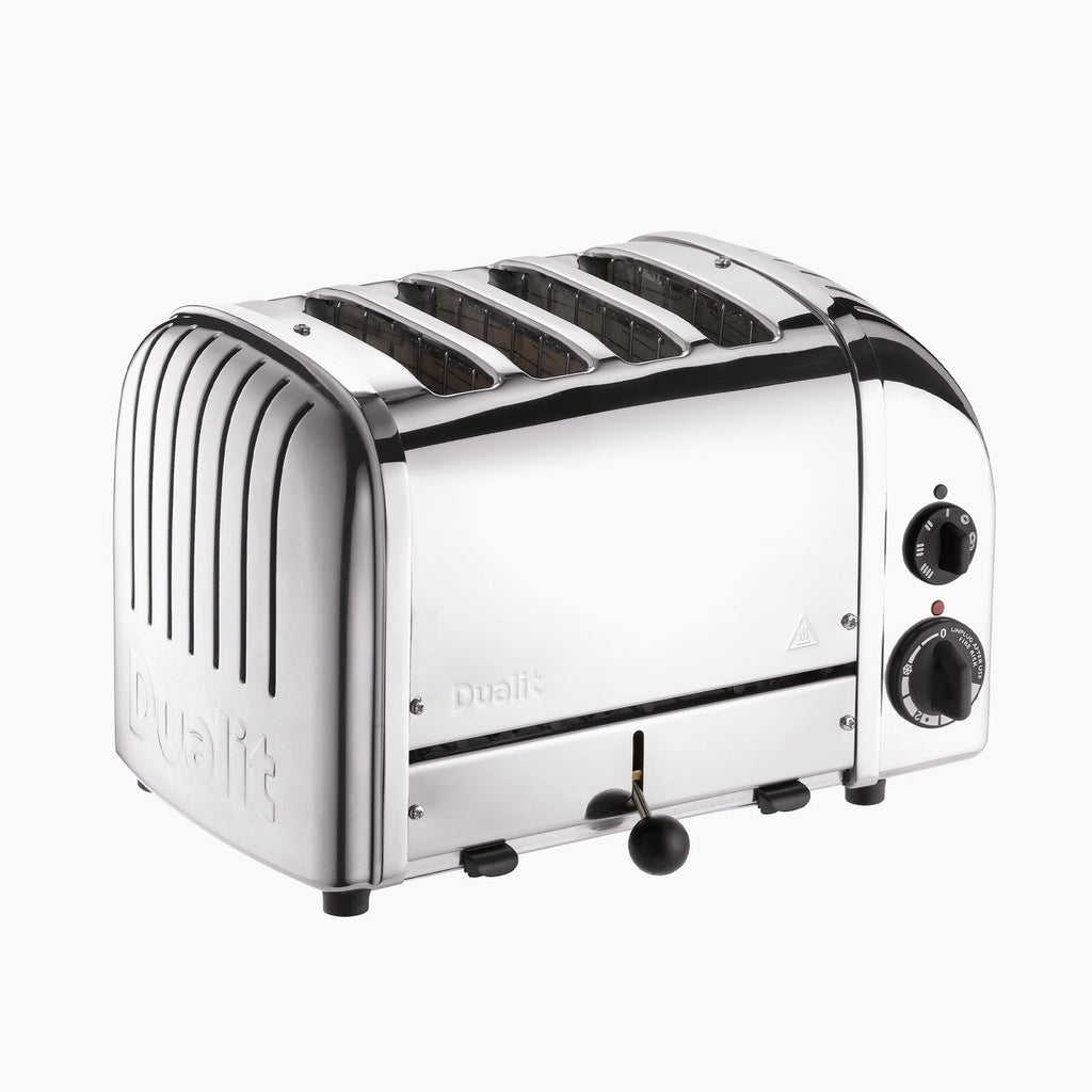 Dualit 4 Slice NewGen Classic Toaster Chrome three-quarter view