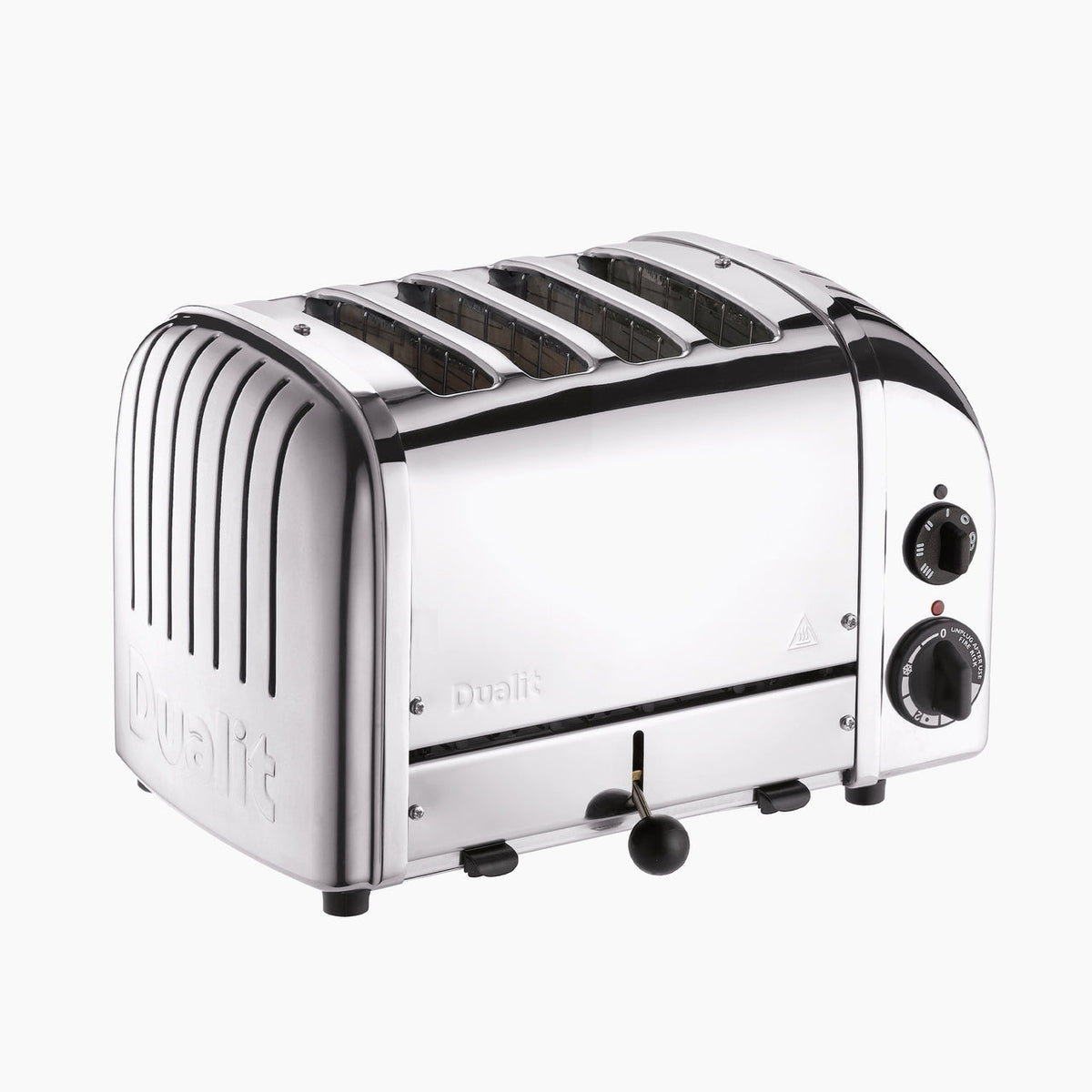 Dualit 4 Slice NewGen Classic Toaster Chrome three-quarter view