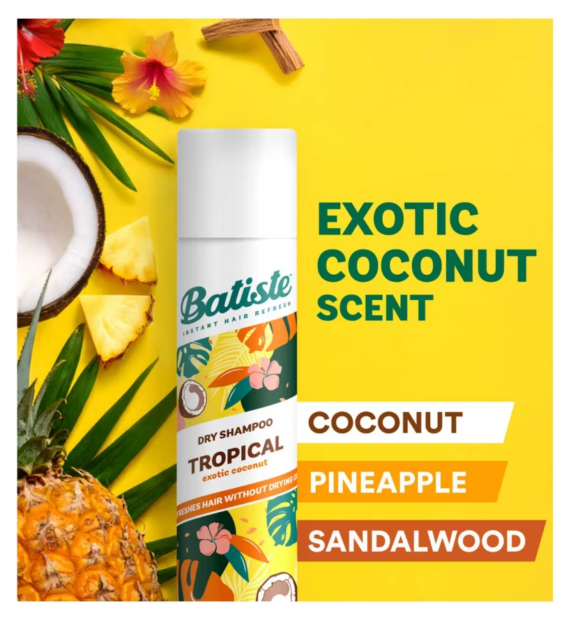 Batiste Dry Shampoo Tropical, Exotic Coconut Fragrance Dry Hair Shampoo.