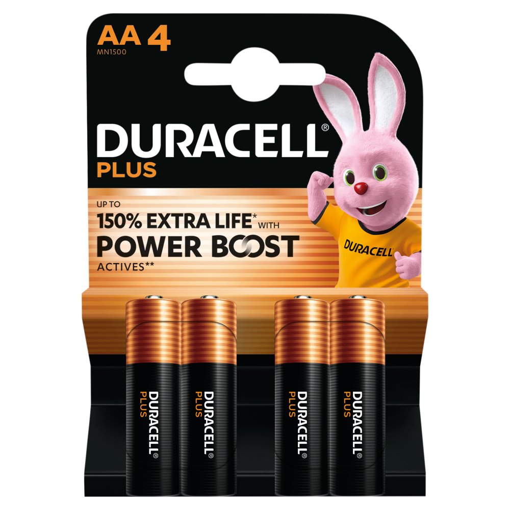 Duracell Plus AA alkaline batteries 4 pack