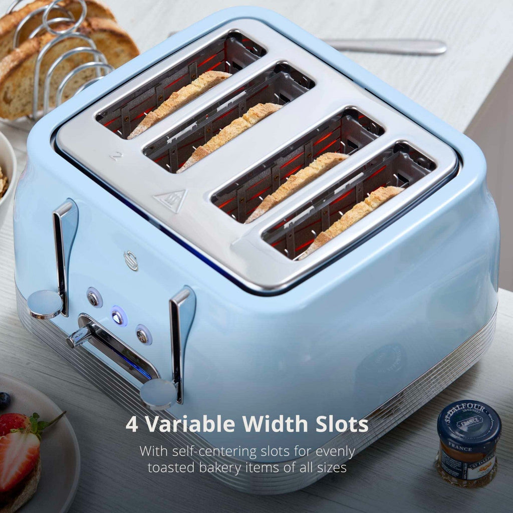 Swan Retro ST19029BLU 4-Slice Toaster – variable width slots