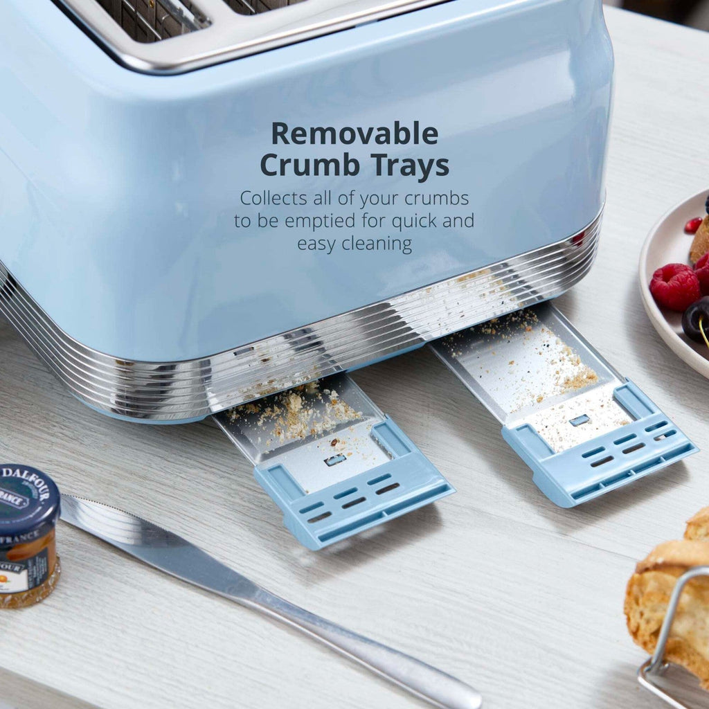 Swan Retro ST19029BLU 4-Slice Toaster – removable crumb trays