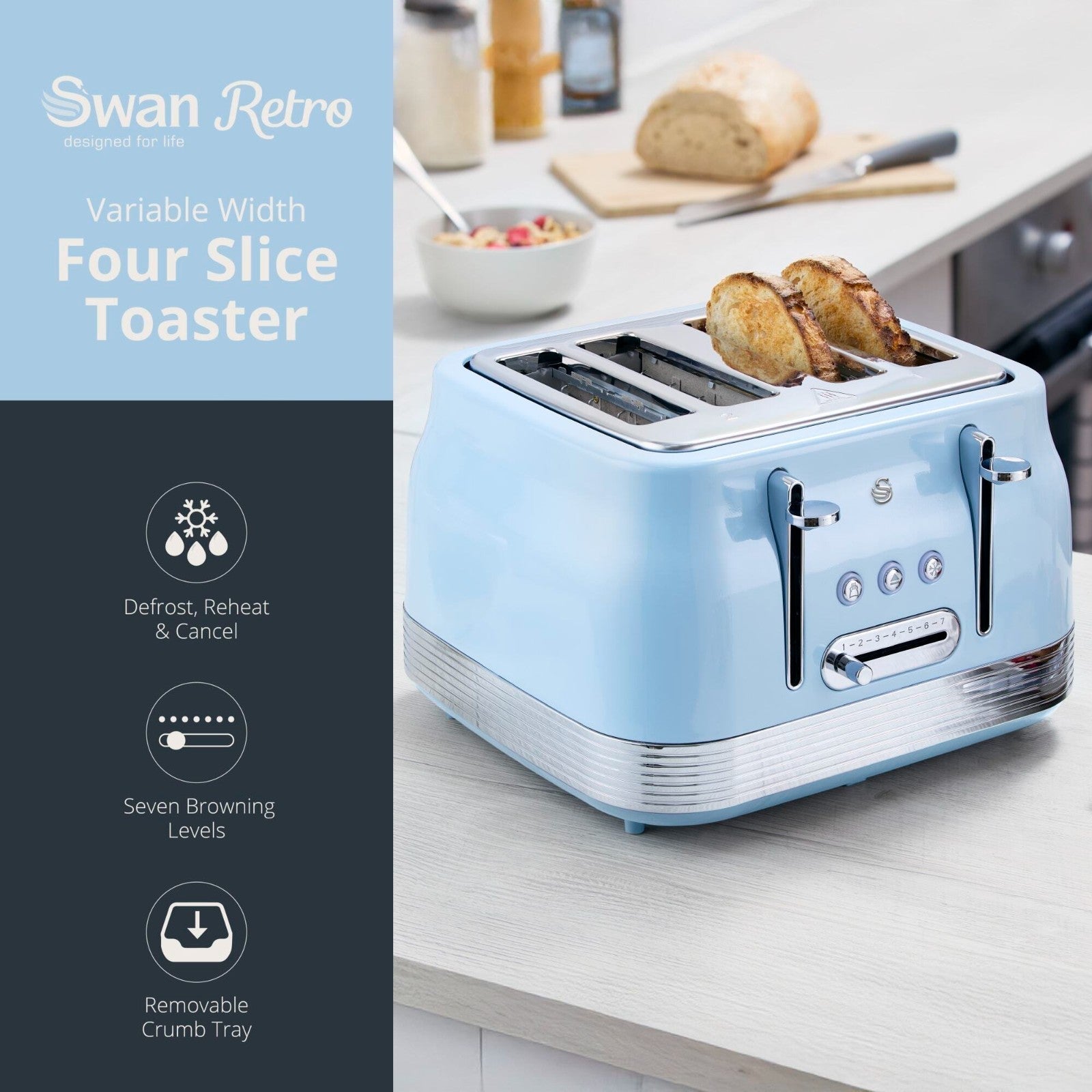 Swan Retro ST19029BLU 4-Slice Toaster – Blue lifestyle view