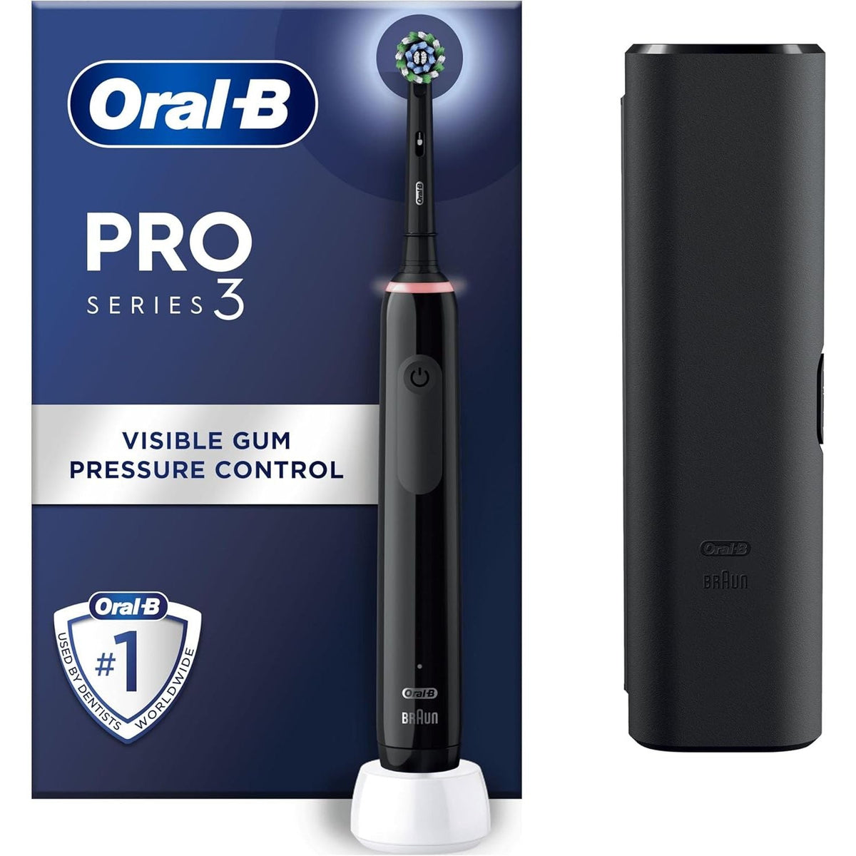 Oral-B Pro 3 3500 CrossAction electric toothbrush in black with travel case