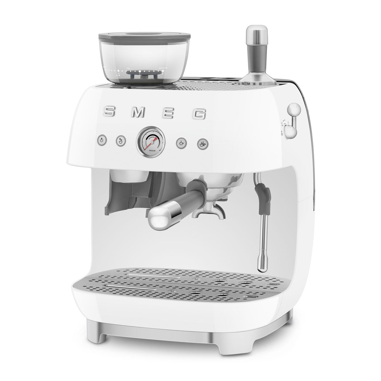 Smeg White Espresso Coffee Machine with Grinder 50's EGF03CRUK