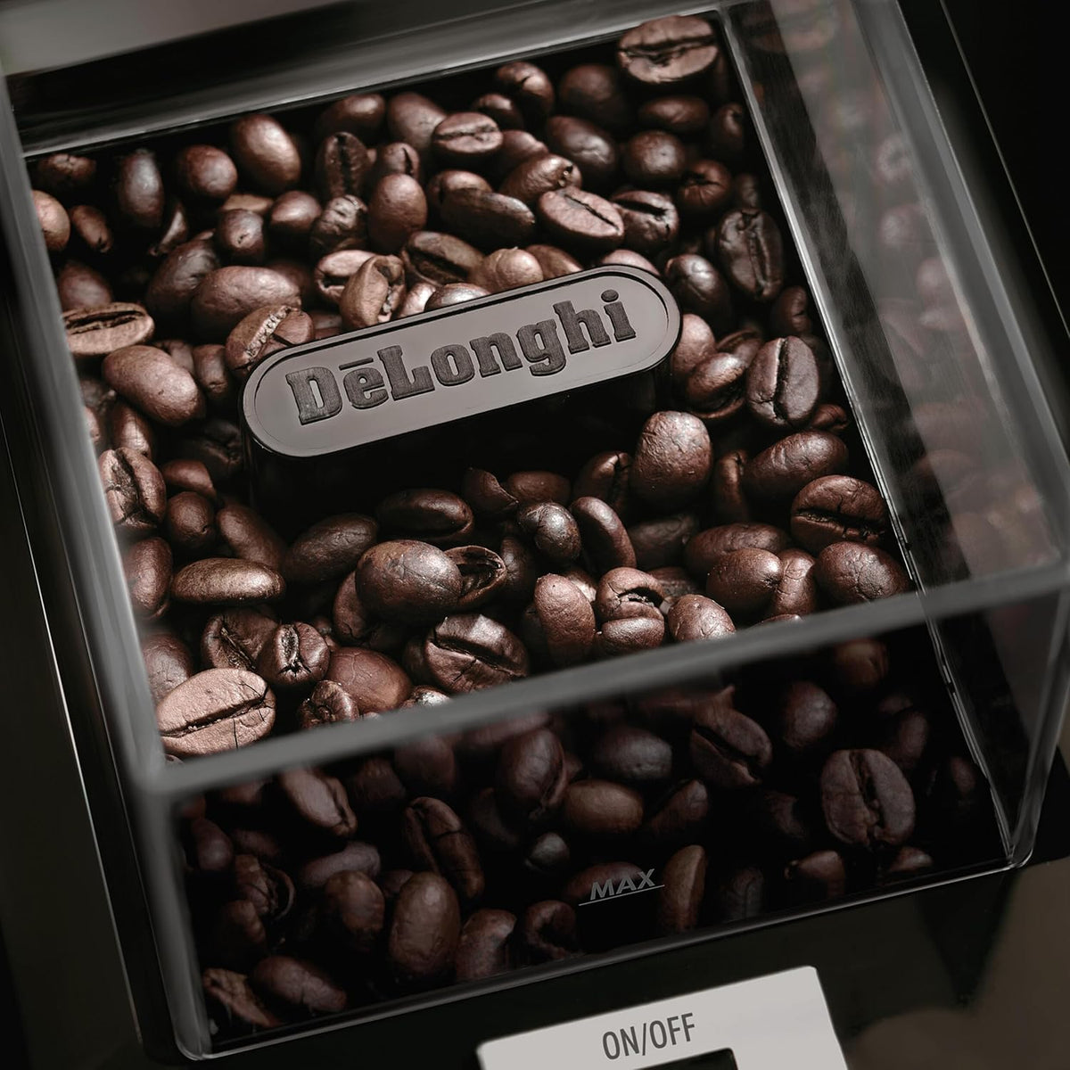De'Longhi KG79 burr coffee grinder - grounds container view