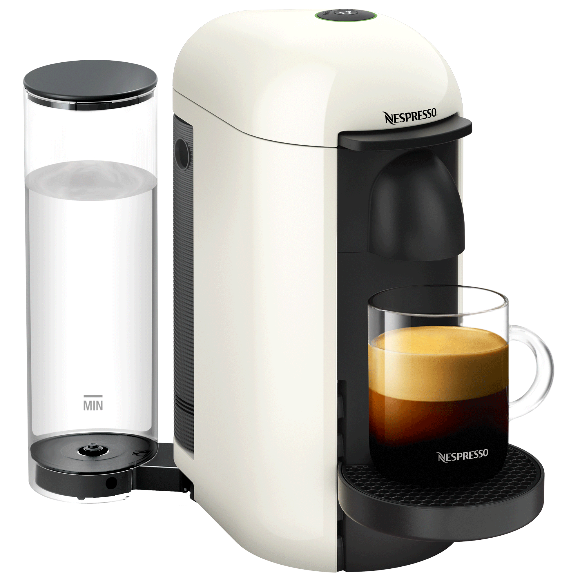 Nespresso Vertuo Plus White - angled brewing view