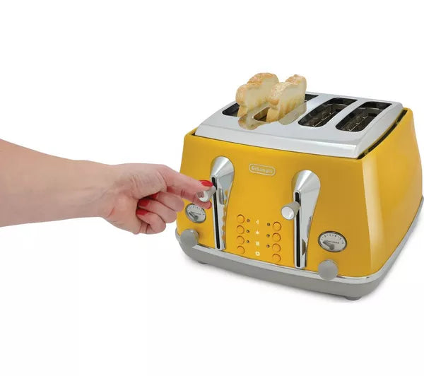 DELONGHI Icona Capitals CTOC4003.Y 4-Slice Toaster - Yellow