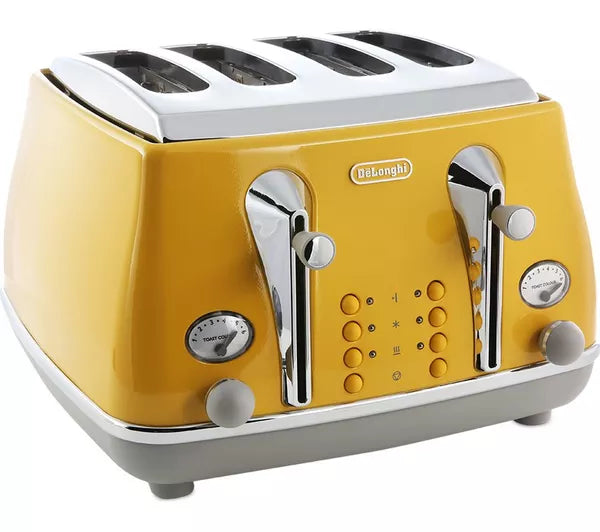 DELONGHI Icona Capitals CTOC4003.Y 4-Slice Toaster - Yellow