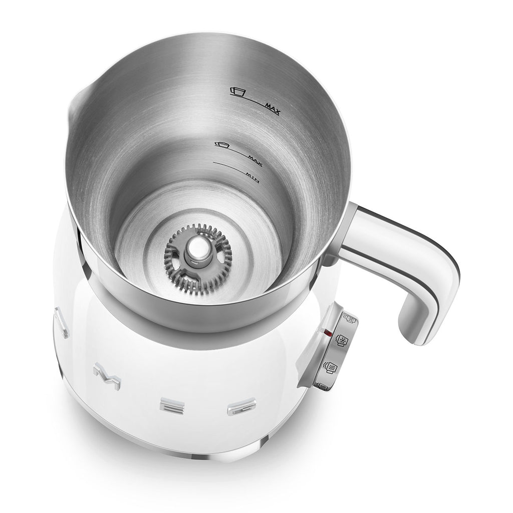 Smeg MFF11WHUK white milk frother – controls and frothing functions