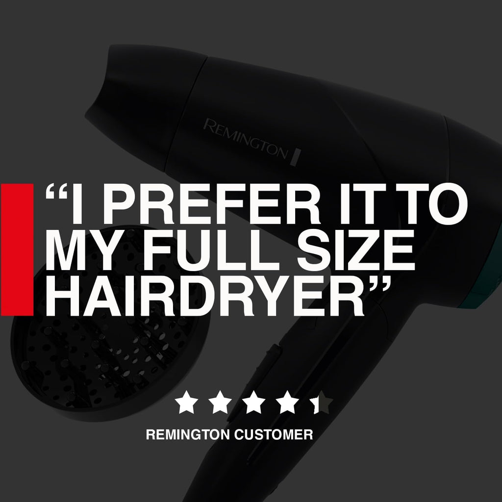 Remington On The Go 2000W Compact Hair Dryer, 2 Heat, 2 Speed, Foldable Handle for Travel