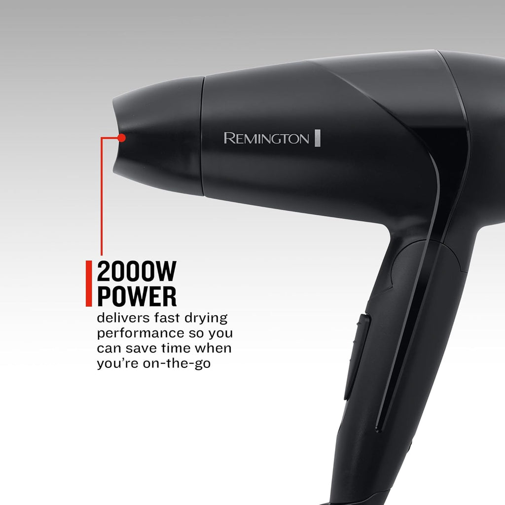 Remington On The Go 2000W Compact Hair Dryer, 2 Heat, 2 Speed, Foldable Handle for Travel