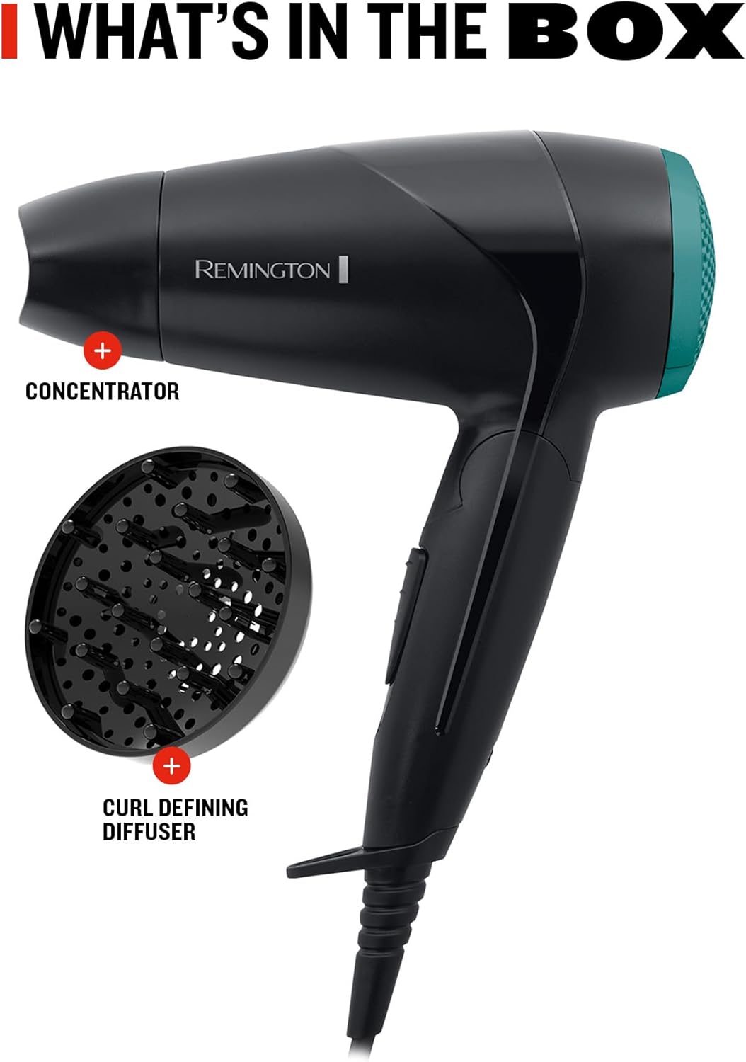 Remington On The Go 2000W Compact Hair Dryer, 2 Heat, 2 Speed, Foldable Handle for Travel