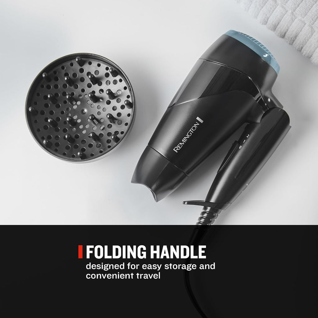 Remington On The Go 2000W Compact Hair Dryer, 2 Heat, 2 Speed, Foldable Handle for Travel