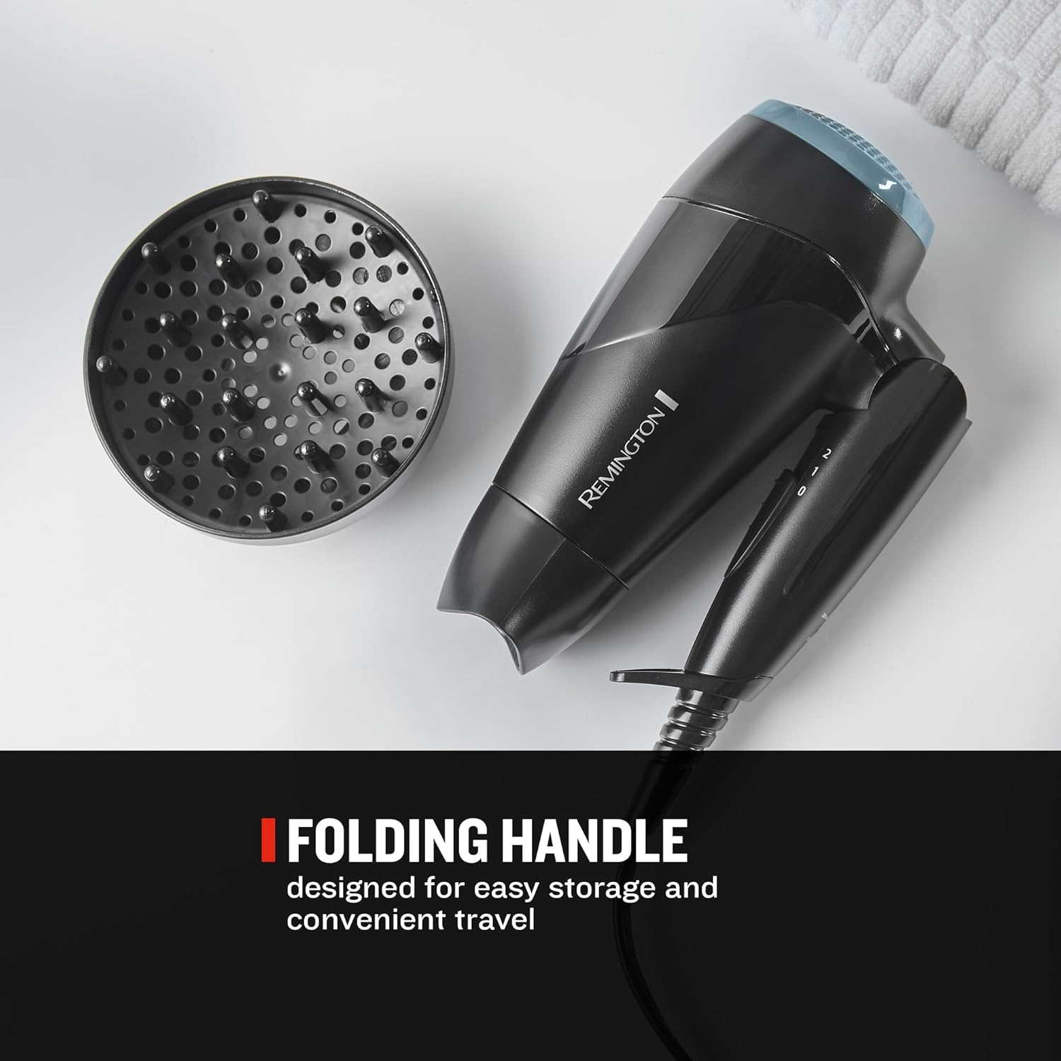Remington On The Go 2000W Compact Hair Dryer, 2 Heat, 2 Speed, Foldable Handle for Travel