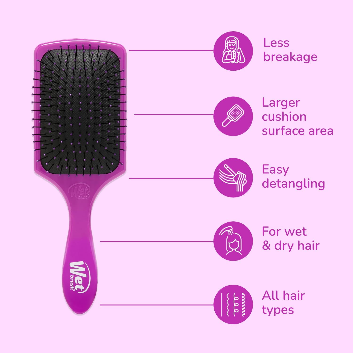 Wet Brush Paddle Detangler- Purple Hairbrush