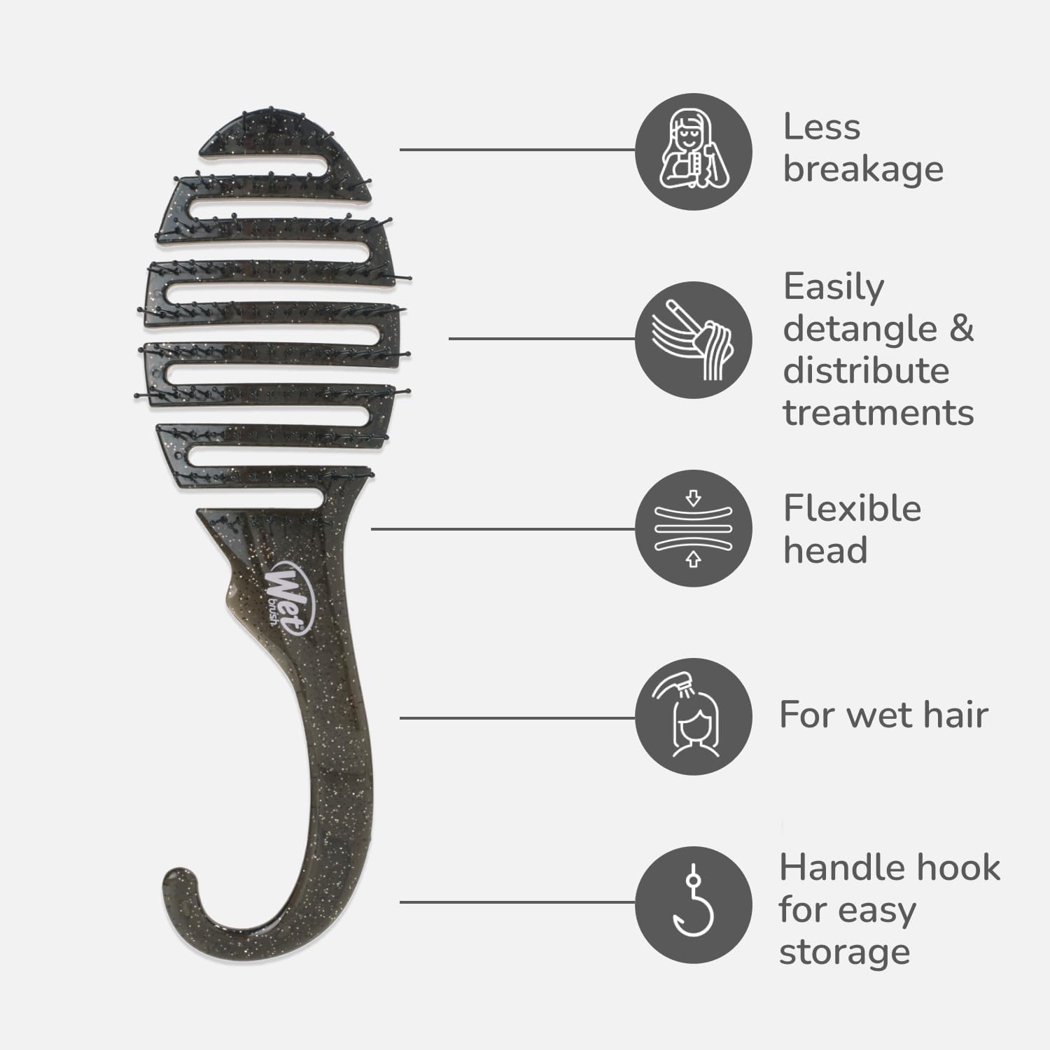Wet Brush Shower Detangler - Black Glitter