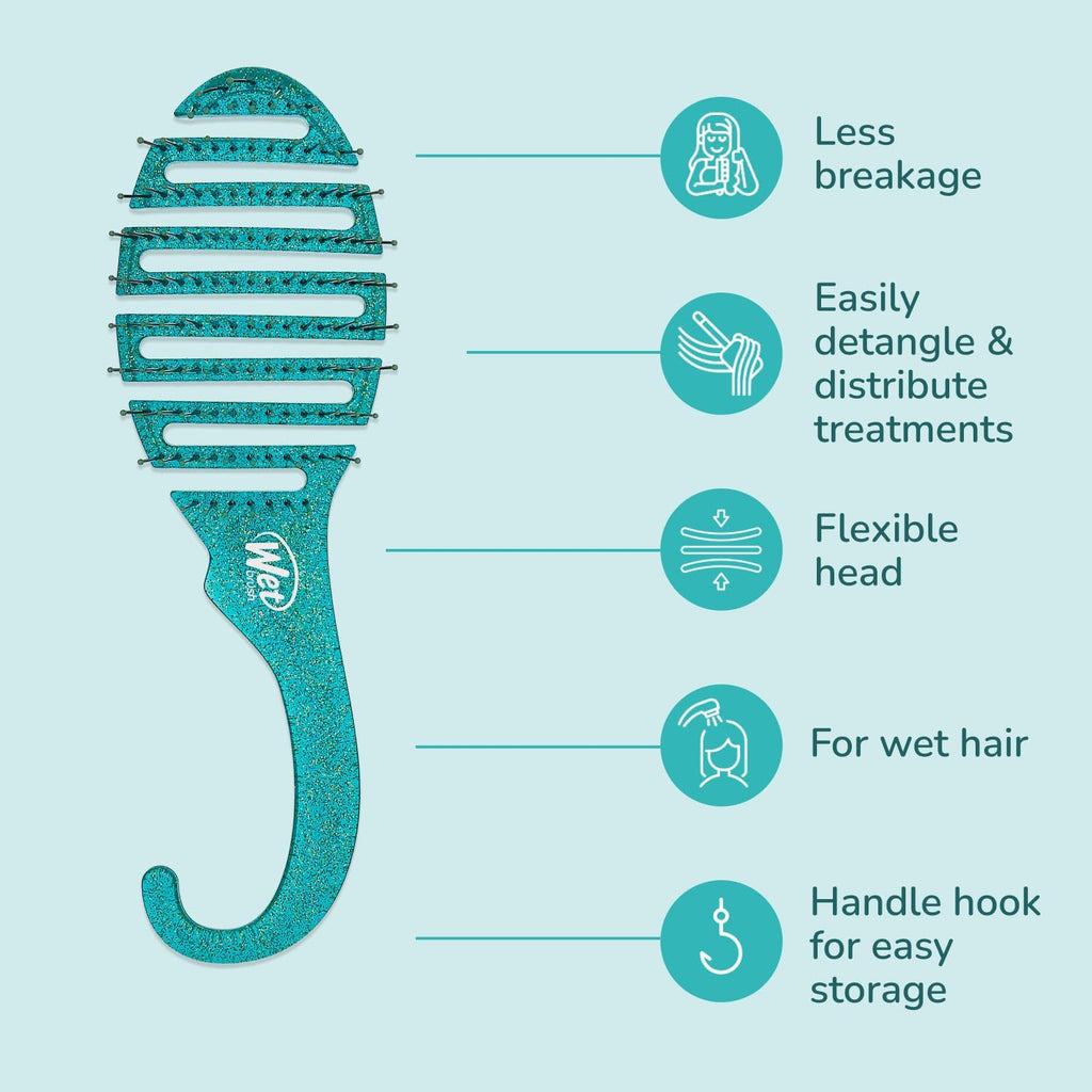 Wet Brush Shower Detangler - TEAL Glitter