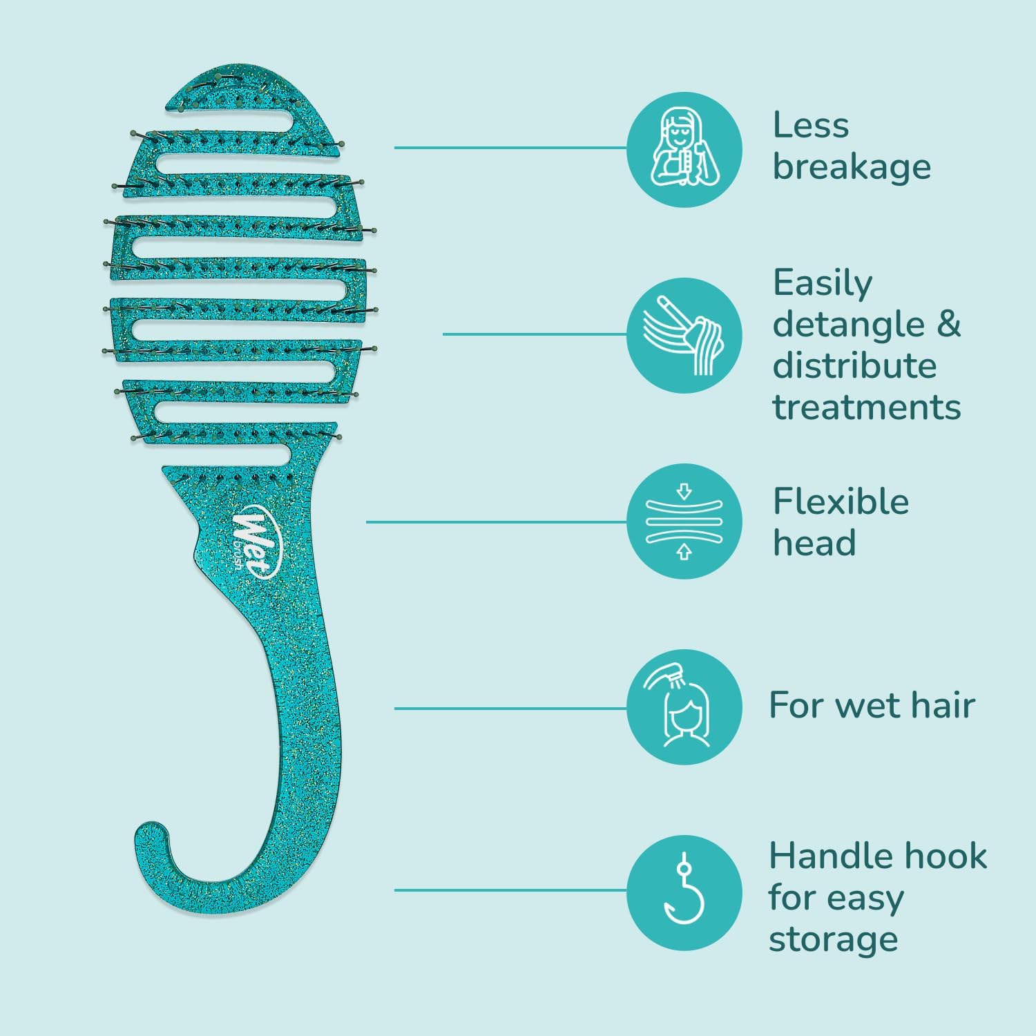 Wet Brush Shower Detangler - TEAL Glitter