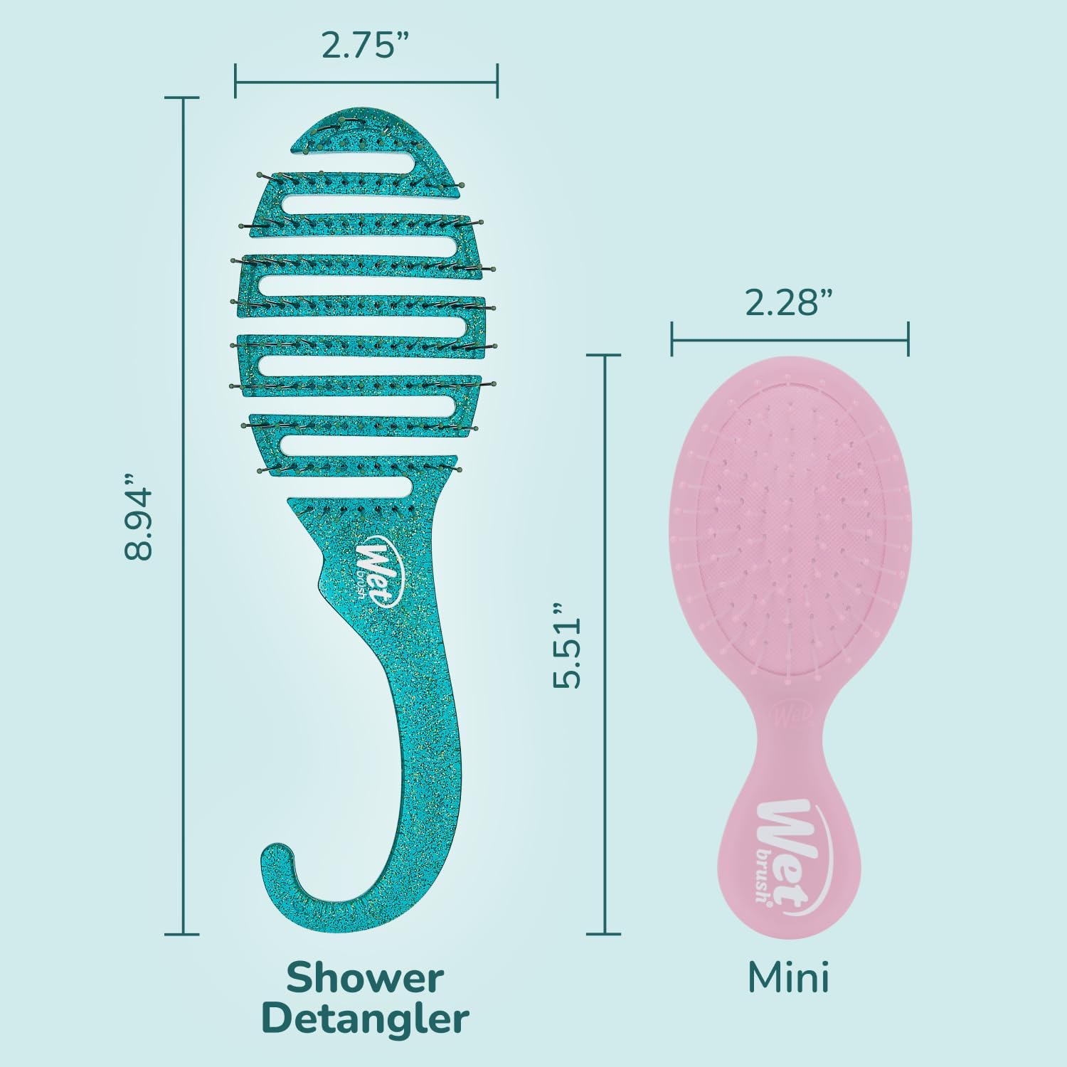 Wet Brush Shower Detangler - TEAL Glitter