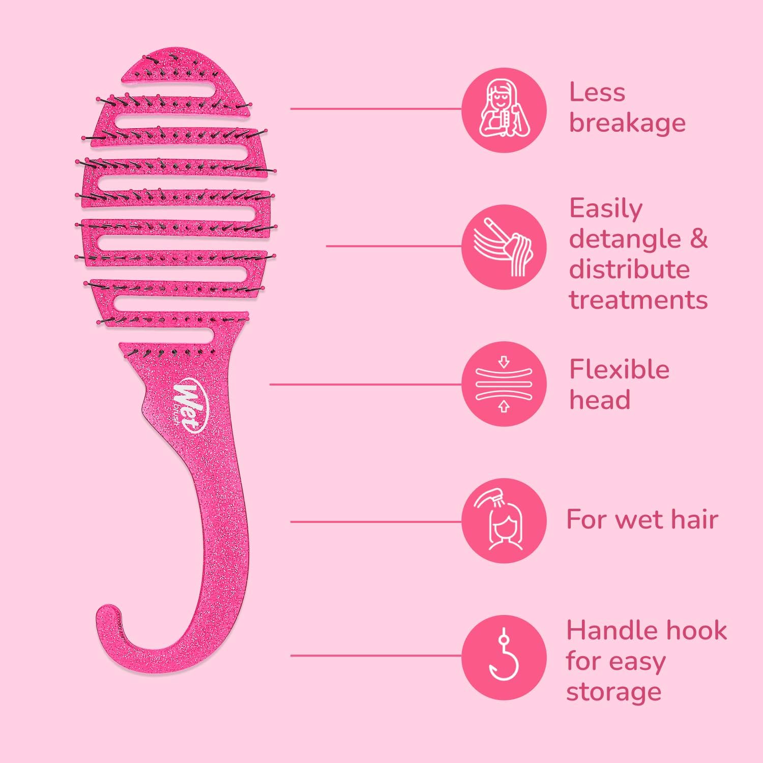 Wet Brush Shower Detangler Brush - pink Glitter