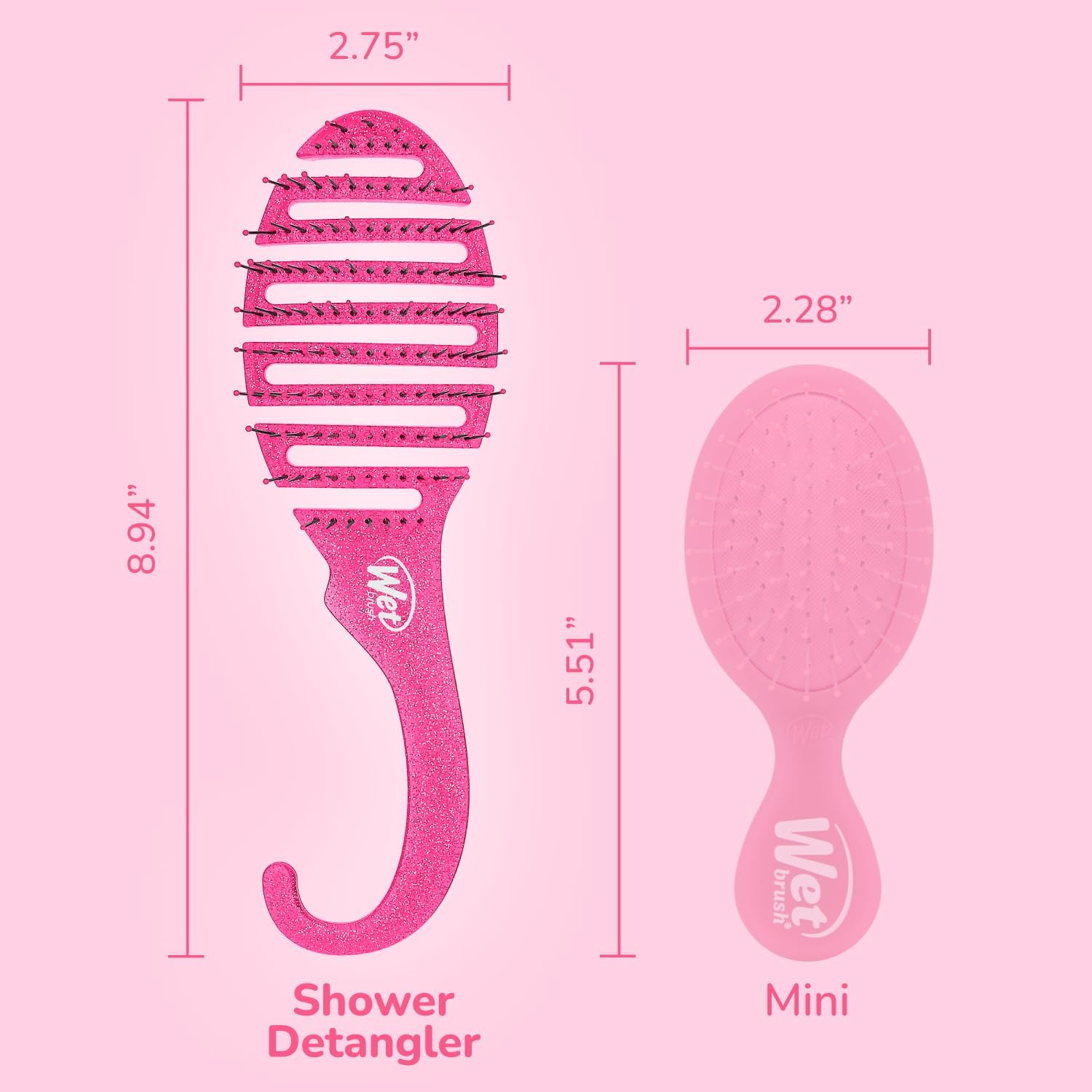 Wet Brush Shower Detangler Brush - pink Glitter