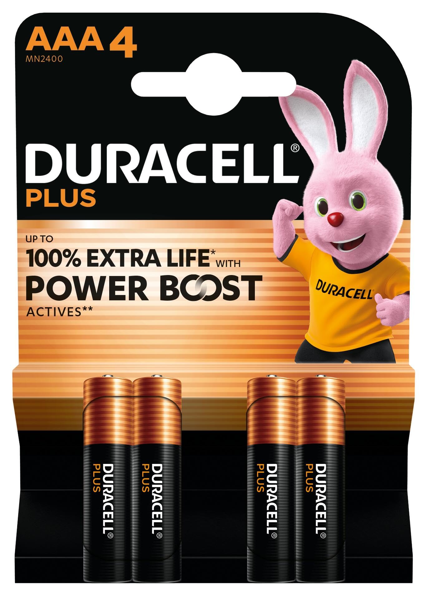 Duracell Plus AAA alkaline batteries 4 pack