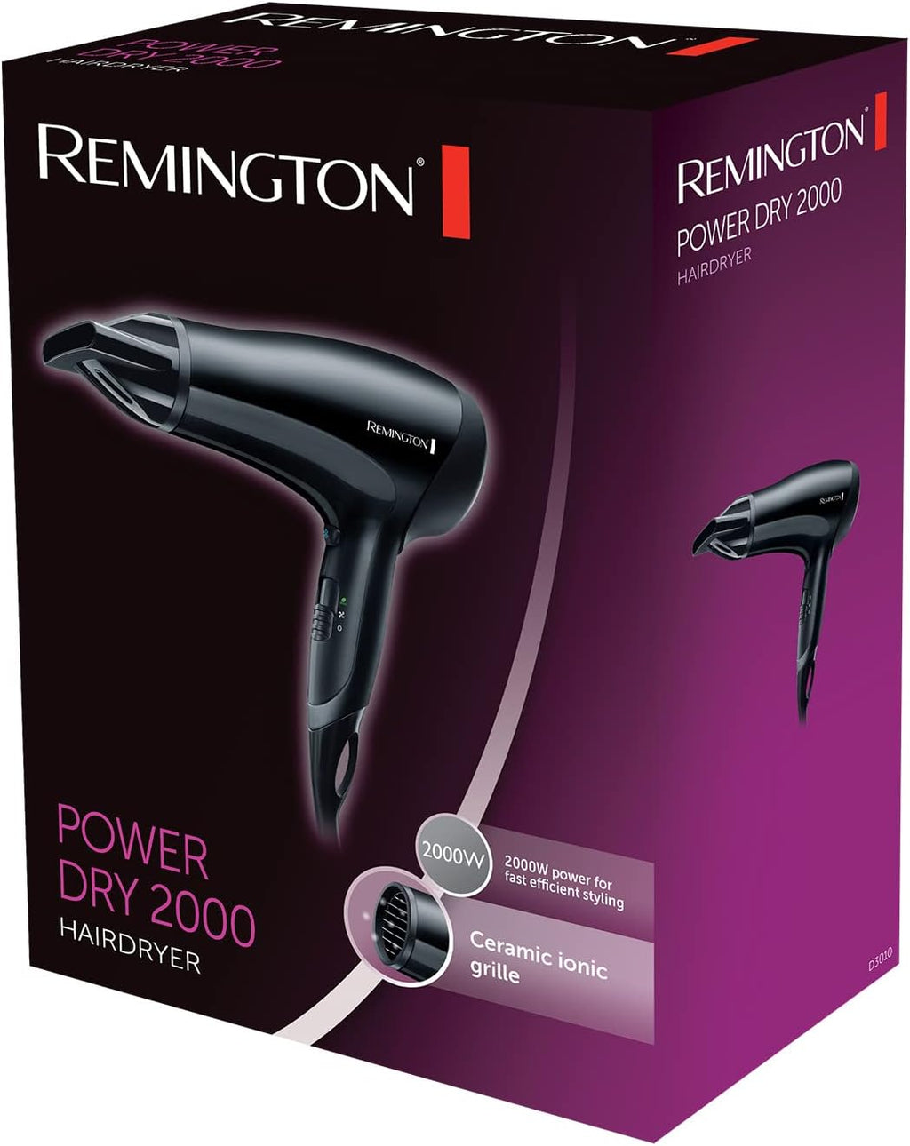 Remington D3010 Power Dry Lightweight Hair Dryer, 2000 W, Black