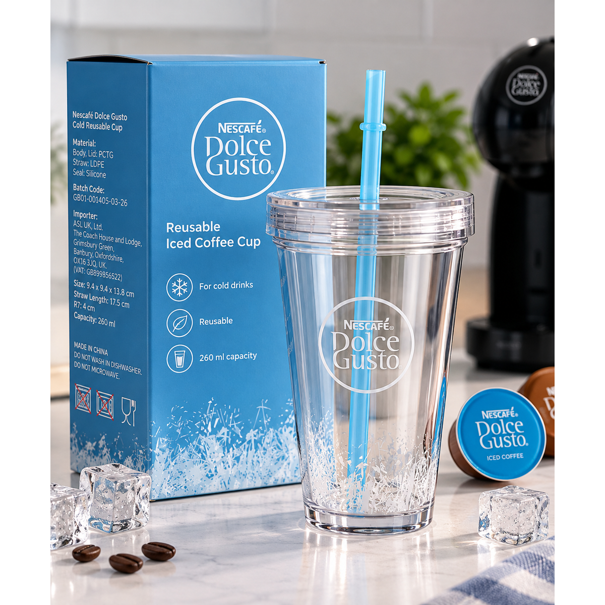Nescafé Dolce Gusto Cold Reusable Cup 260ml clear cup detail
