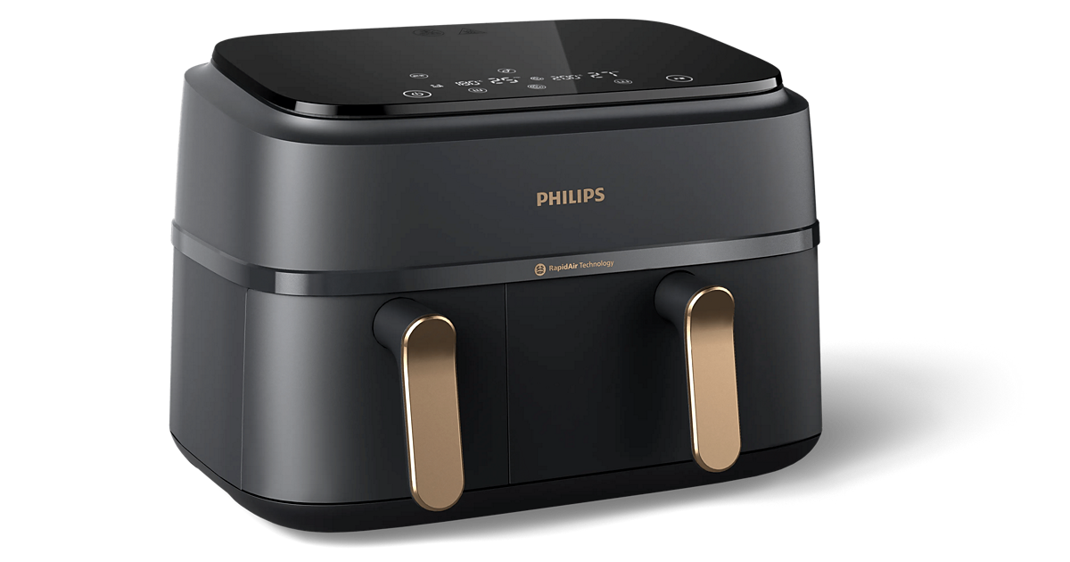 Philips 3000 Series NA352/00 9L Dual Basket Airfryer - Charcoal Grey/Copper